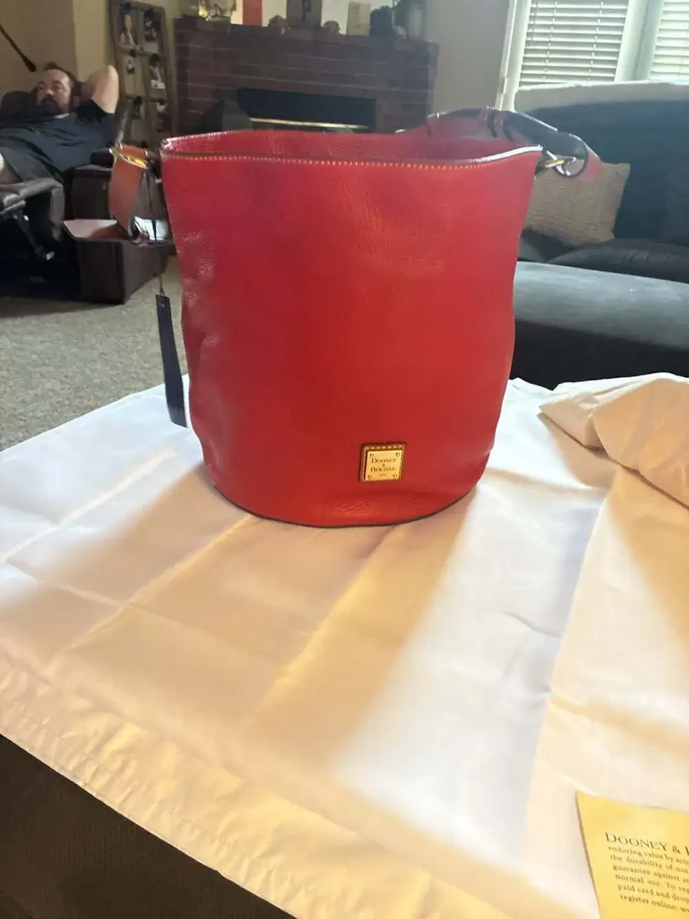 Dooney & Bourke Thea Feed Bag in Red Pebble Grain Leather
